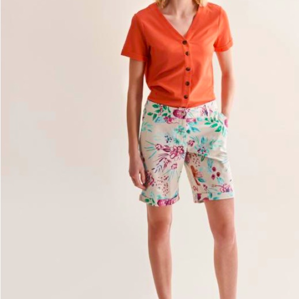 Linen Floral Print Classic Summer Shorts